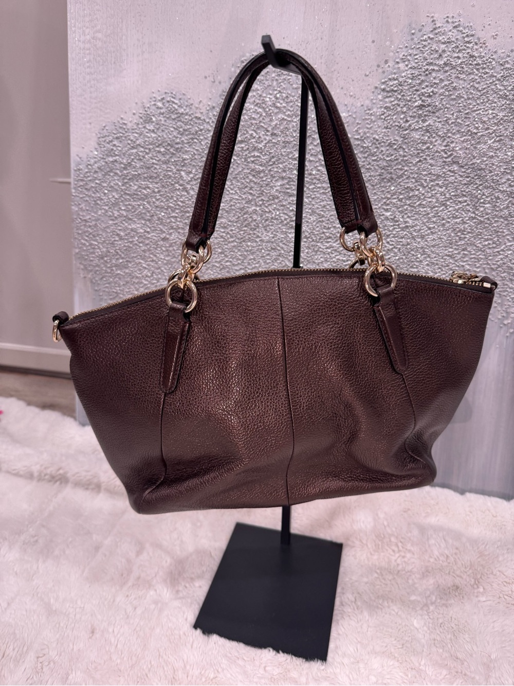 Coach Kelsey Oxblood Pebbled Satchel in Bronze - Picture 2 of 9